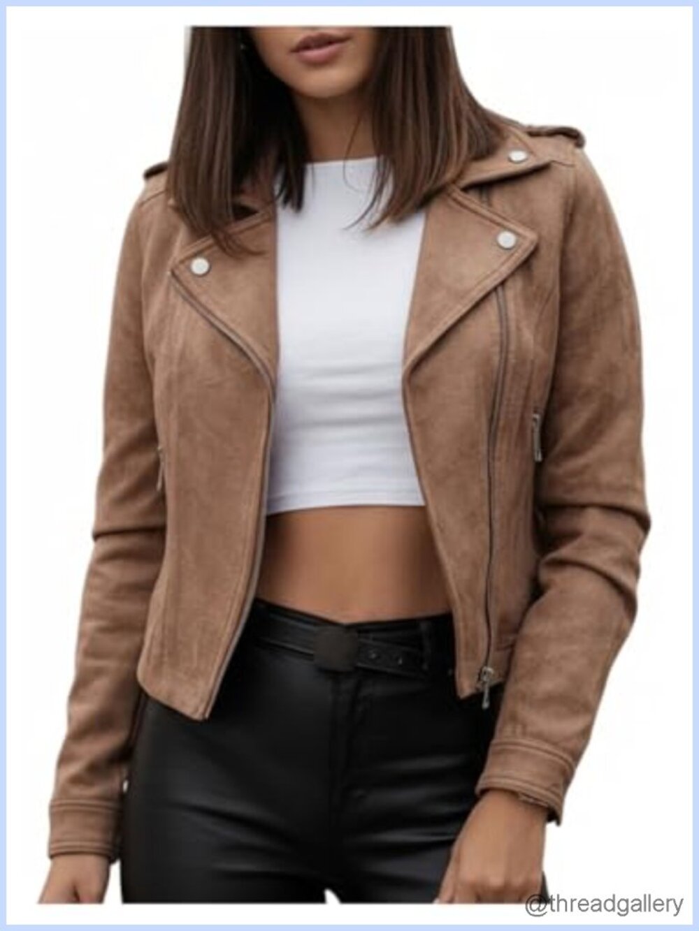 Women's Faux Suede Motorcycle Jacket Zip Up Casual Biker Outerwear